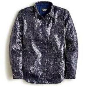 J Crew Collection Sequin Button Down Shirt Navy Size 14